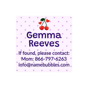 contact name labels cherries purple
