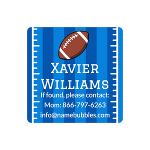 contact name stickers for kids in football blue