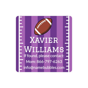 contact name stickers for kids in football purple