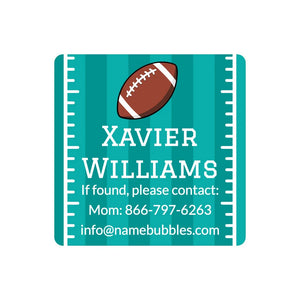 contact name stickers for kids in football turquoise