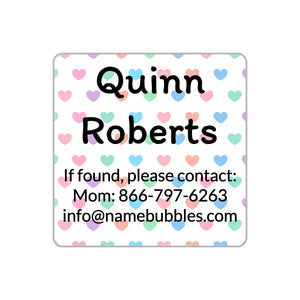 name and contact labels for kids in hearts new rainbow