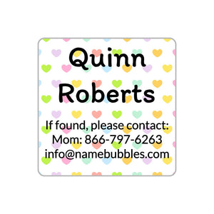name and contact labels for kids in hearts original rainbow