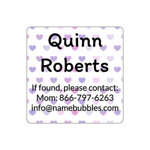 name and contact labels for kids in hearts purple