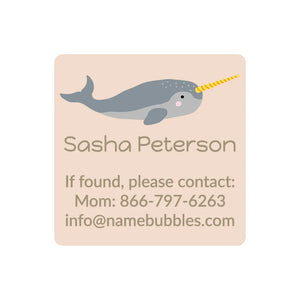 contact name labels for kids in narwhal cream