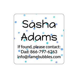 contact name labels for kids in pom pom blue