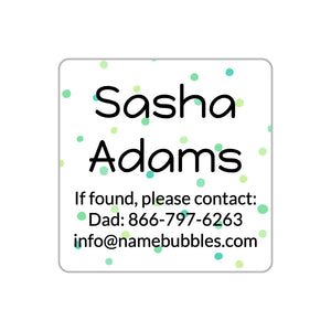 contact name labels for kids in pom pom green