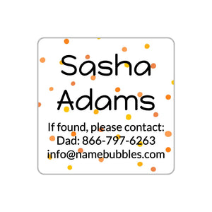 contact name labels for kids in pom pom orange
