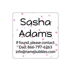 contact name labels for kids in pom pom pink