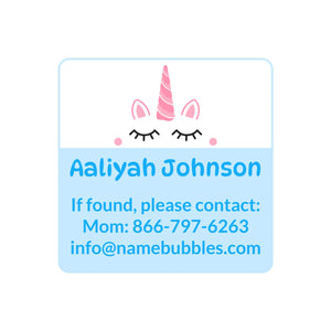 contact name labels for kids unicorn light blue