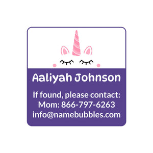 contact name labels for kids unicorn purple