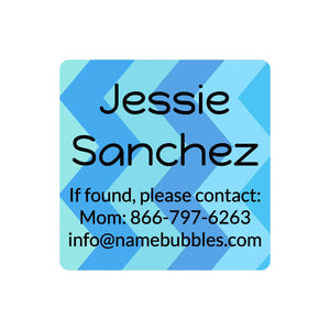 kids' dishwasher-safe contact labels in zig zag blue