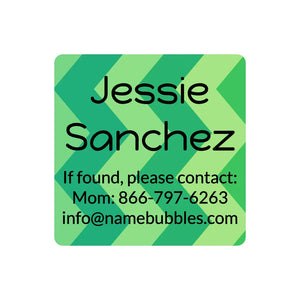 kids' dishwasher-safe contact labels in zig zag green