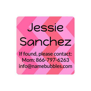 kids' dishwasher-safe contact labels in zig zag pink