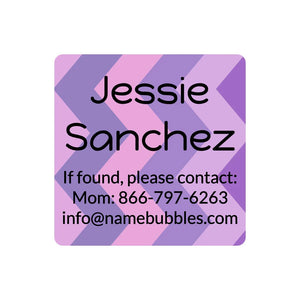 kids' dishwasher-safe contact labels in zig zag purple