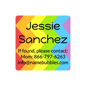 kids' dishwasher-safe contact labels in zig zag rainbow