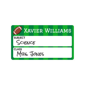 subject and class write-on labels for kids in football green