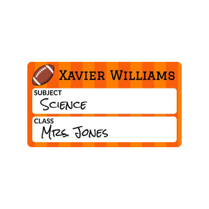 subject and class write-on labels for kids in football orange