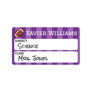 subject and class write-on labels for kids in football purple