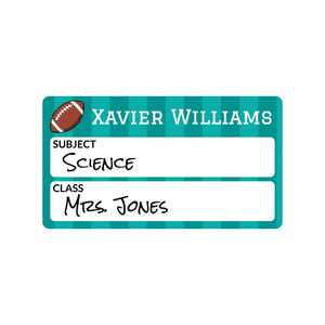 subject and class write-on labels for kids in football turquoise