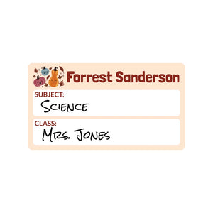 school subject write-on labels for kids in pumpkin patch