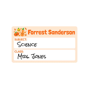 school subject write-on labels for kids in pumpkin spice