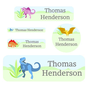 waterproof labels pack dinosaurs green