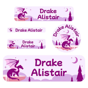 waterproof labels pack dragon purple