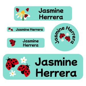 waterproof labels pack ladybug pastel green
