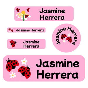 waterproof labels pack ladybug pink