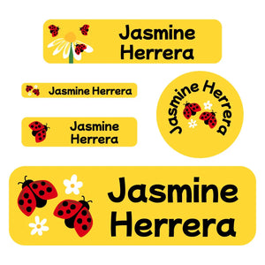 waterproof labels pack ladybug yellow