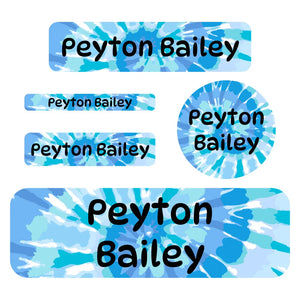 waterproof labels pack tie-dye art blue