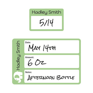 elephant muted green baby bottle labels