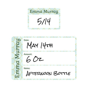 baby bottle date write-on labels mermaid pattern mariana