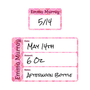 baby bottle date write-on labels mermaid pattern melody