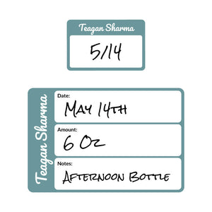 baby bottle date write-on labels slate blue