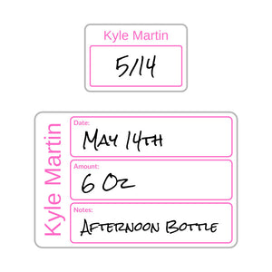 baby bottle date write-on labels simple bright pink