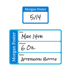 baby bottle date write-on labels solid border bright blue