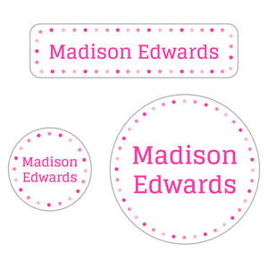 baby labels pack dots powderpuff pink