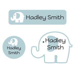 elephant muted blue baby labels pack