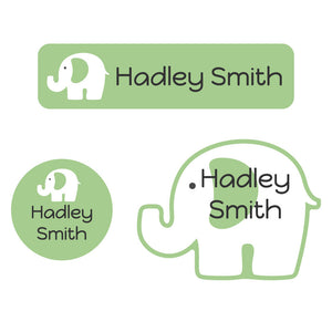 elephant muted green baby labels pack