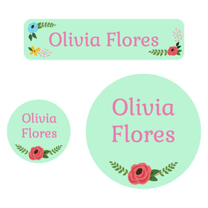 baby labels pack floral mint