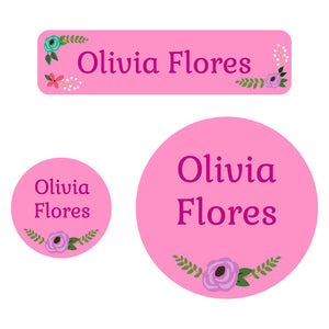 baby labels pack floral pink