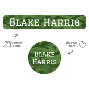 camo green camp clothing labels pack