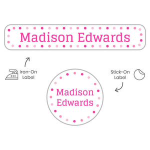 camp clothing labels pack dots powderpuff pink