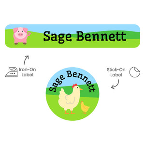 farm animals camp clothing labels pack