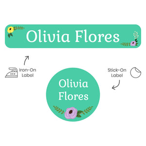 camp clothing labels pack floral turquoise