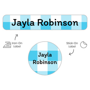 gingham blue camp clothing labels pack