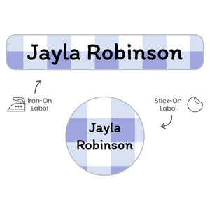 gingham periwinkle camp clothing labels pack