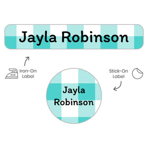 gingham teal camp clothing labels pack