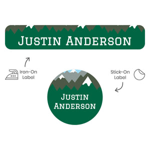 mountain top green camp clothing labels pack